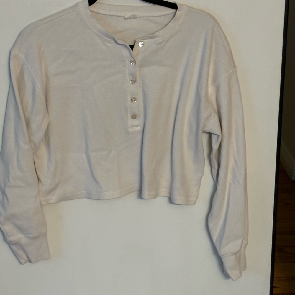 Wilfred Free White Ribbed Cropped Long Sleeve Top Size S - Picture 6 of 7